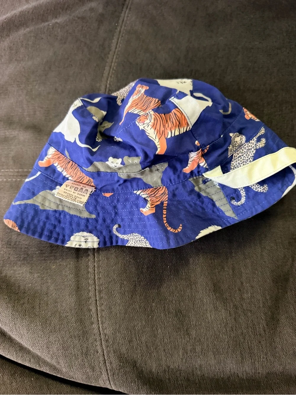 Kids Gray Striped Bucket Sun Hat with Chin Strap